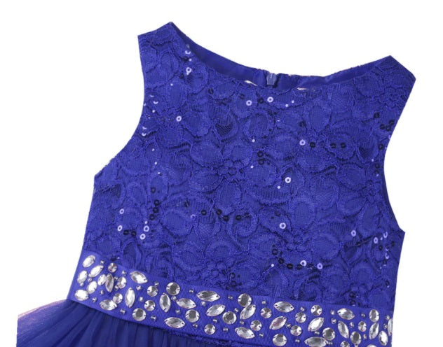 Navy Blue Sequin Rhinestones & Lace Evening Gown - On the Go with Princess O