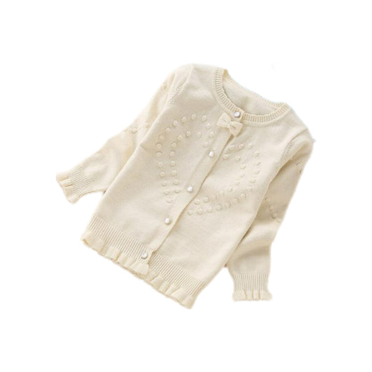 Cream Knit Heart Cardigan Sweater Girls - On the Go with Princess O