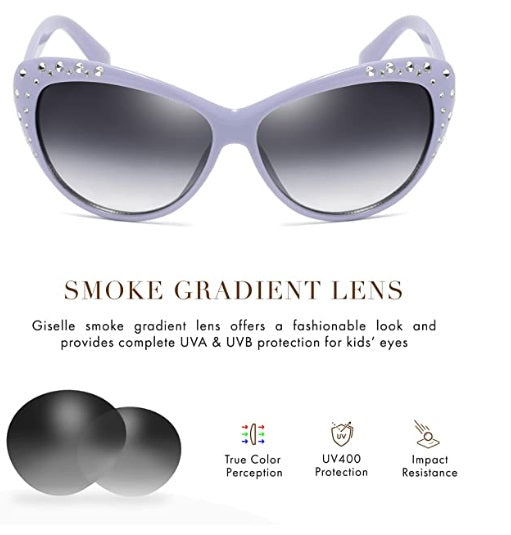 Glam Retro Lavender Cat Eye Rhinestone Youth Sunglasses - On the Go with Princess O