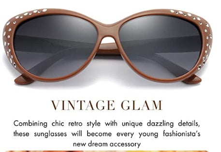 Glam Retro Caramel Cat Eye Rhinestone Youth Sunglasses - On the Go with Princess O