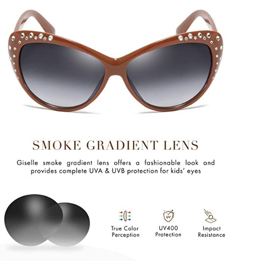 Glam Retro Caramel Cat Eye Rhinestone Youth Sunglasses - On the Go with Princess O