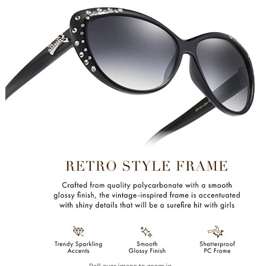 Glam Retro Black Cat Eye Rhinestone Youth Sunglasses - On the Go with Princess O