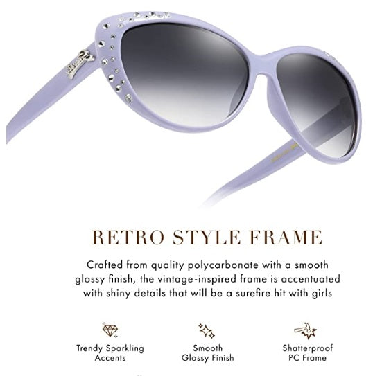 Glam Retro Lavender Cat Eye Rhinestone Youth Sunglasses - On the Go with Princess O