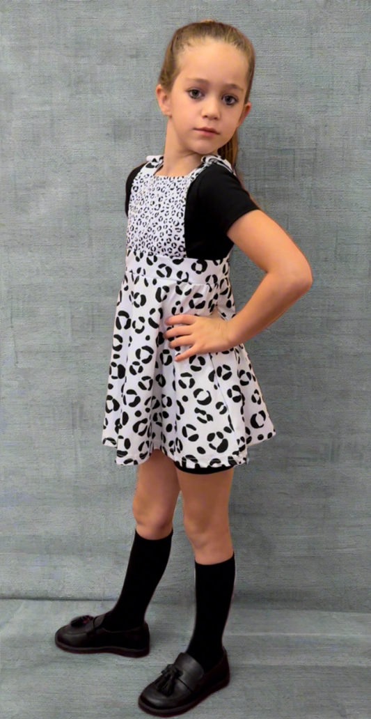 Black & White Leopard Girls Juniors Apron Dress