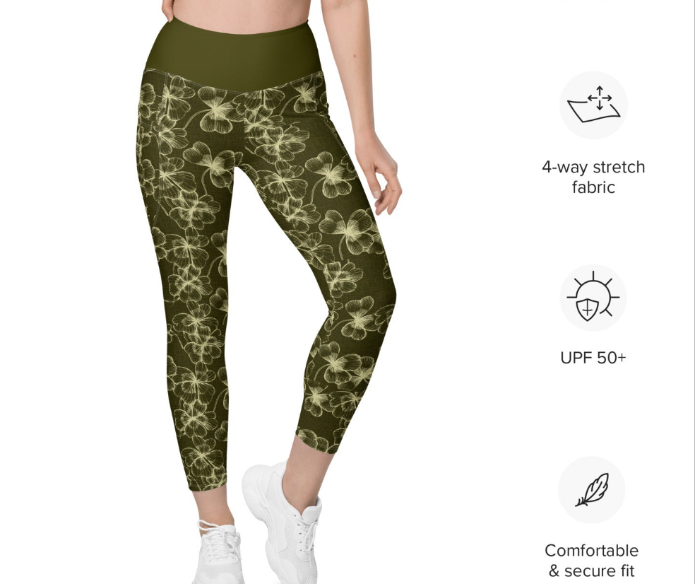 Celtic Shamrock Sports Juniors Womens Leggings w Pockets