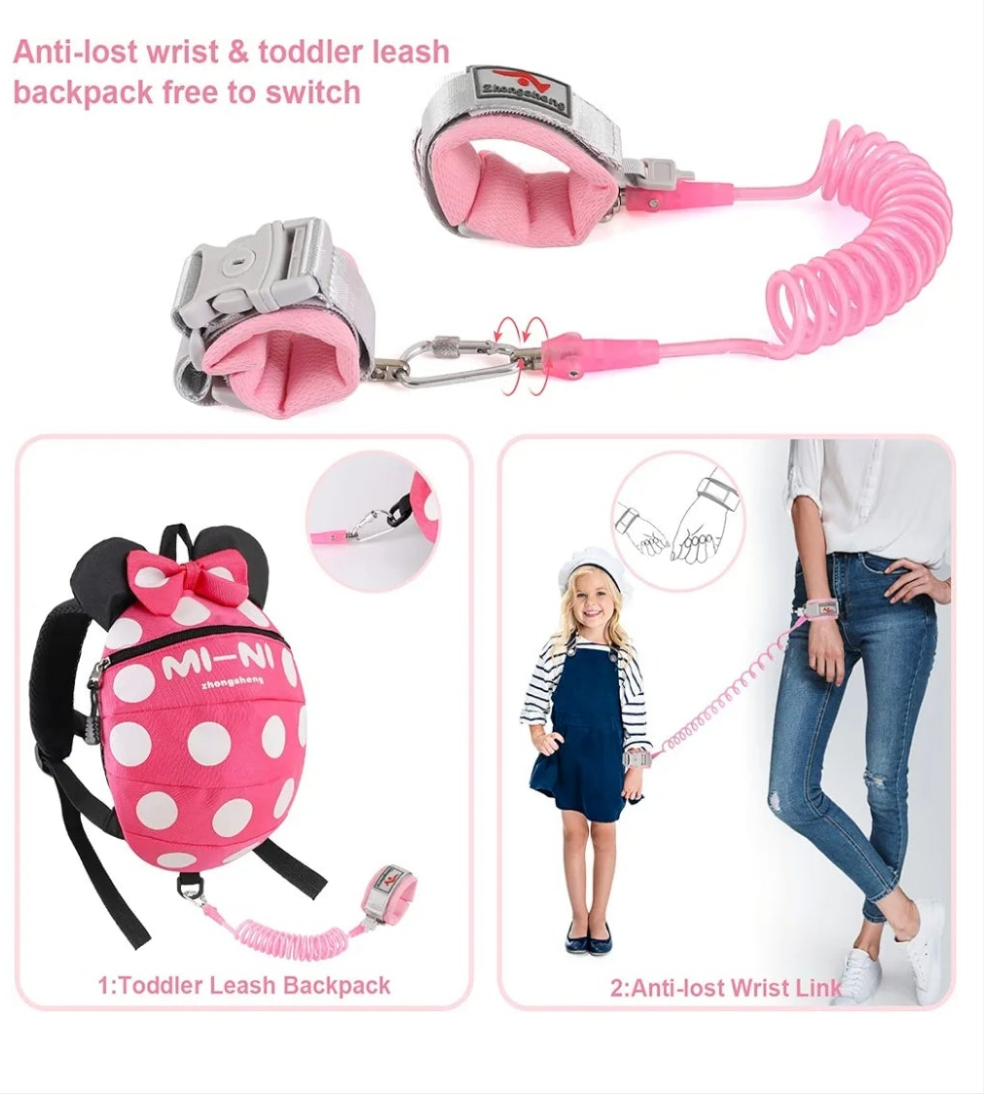 Girls Pink Back Pack with Removeable Safety Leash by Mi-Ni