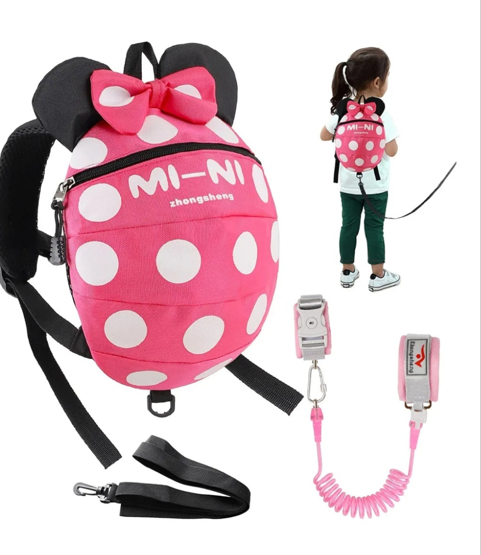 Girls Pink Back Pack with Removeable Safety Leash by Mi-Ni