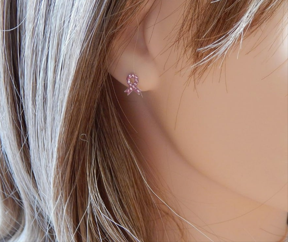 Pink Crystal 925 Sterling Ribbon Stud Earrings