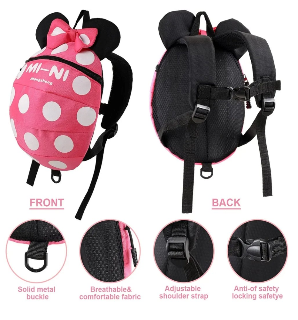 Girls Pink Back Pack with Removeable Safety Leash by Mi-Ni
