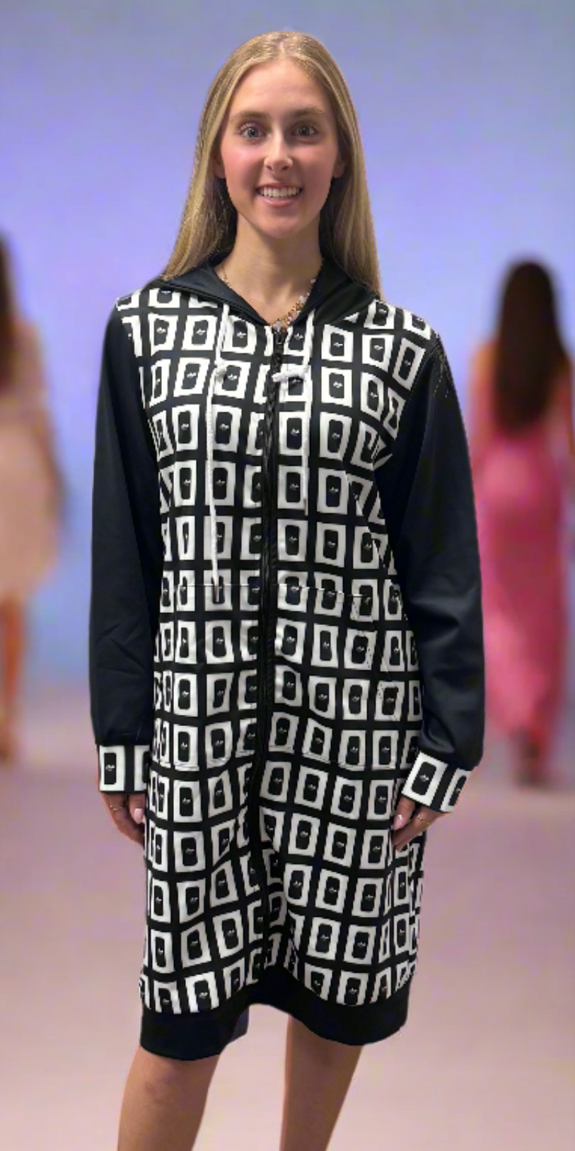Bee Blocks Black and White Zip Up Hoodie