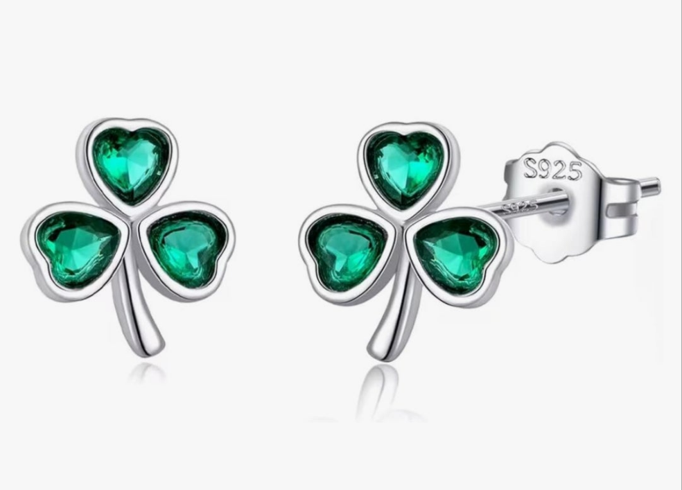 Sterling Silver Emerald Shamrock .925 Stud Earrings On the Go with Princess O