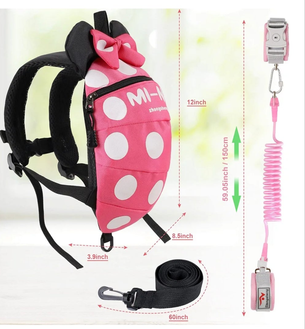 Girls Pink Back Pack with Removeable Safety Leash by Mi-Ni
