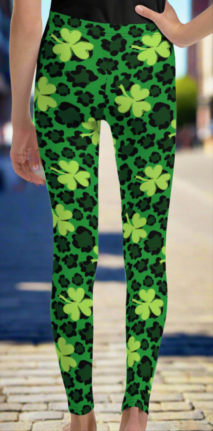 Green Shamrock Leopard Girls Juniors Leggings