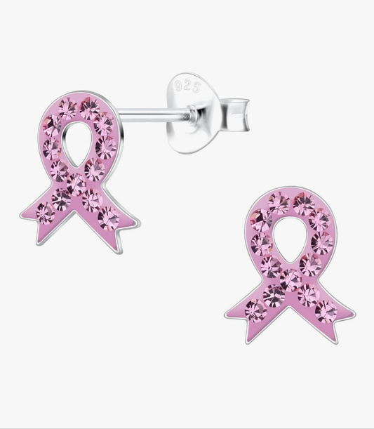 Pink Crystal 925 Sterling Ribbon Stud Earrings