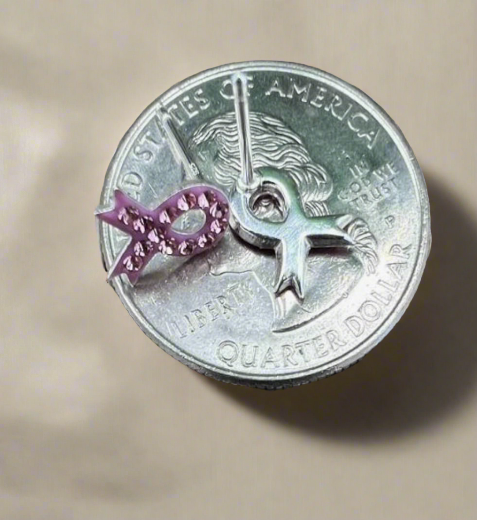 Pink Crystal 925 Sterling Ribbon Stud Earrings