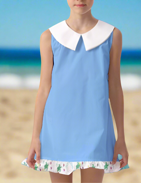 Sea Turtle Collared Girls Juniors Cover Up Dress