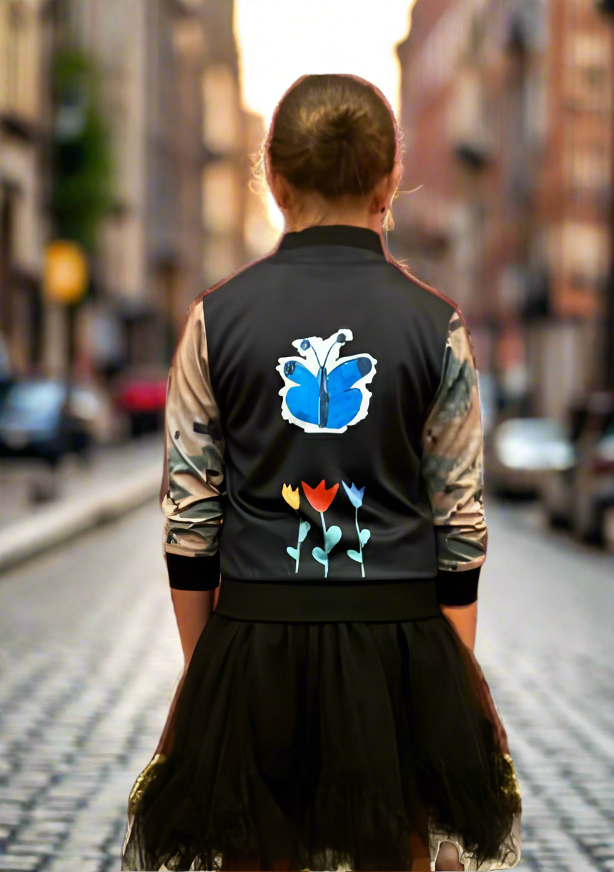 Blue Butterfly CAMO Bomber GIRLS Jacket - On the Go with Princess O