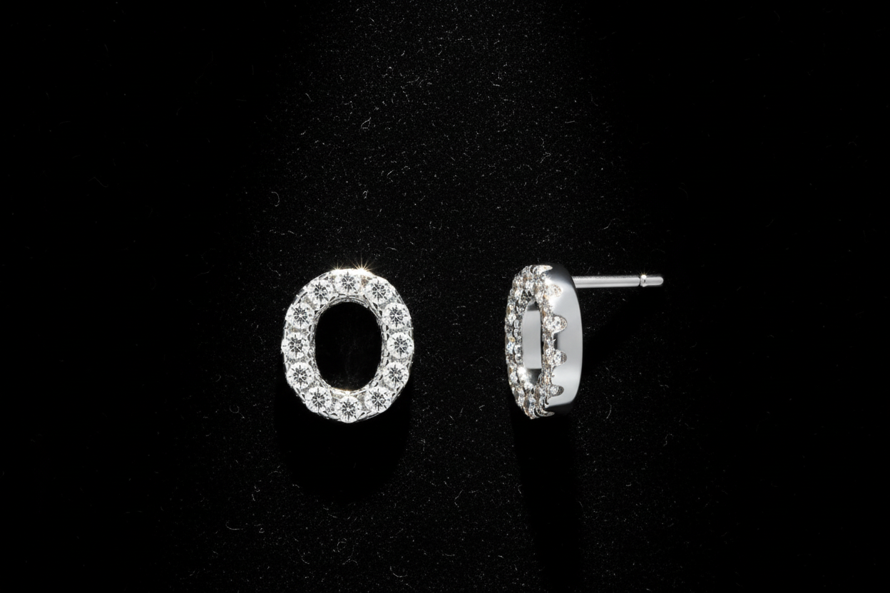 Signature O's .925 Sterling Silver Rhinestone Studs On the Go with Princess O