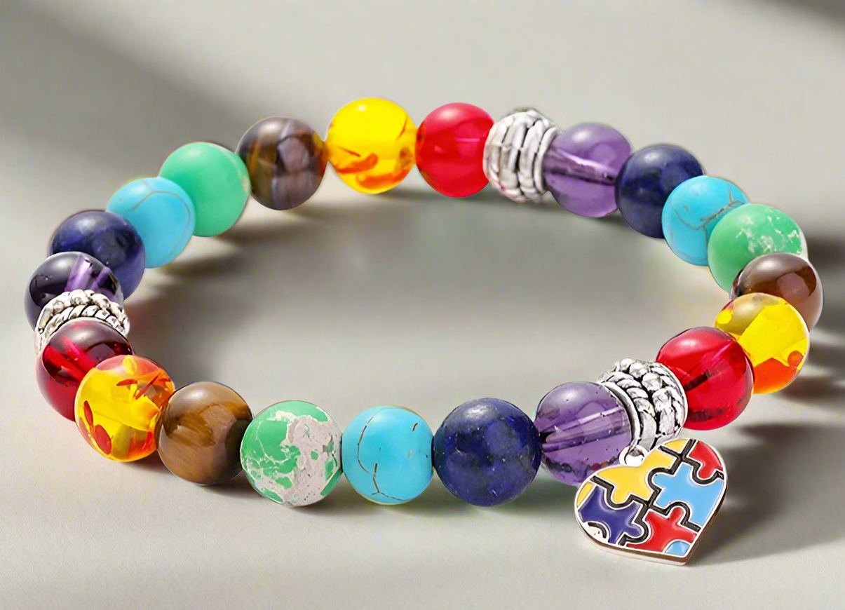 Autism Awareness Natural Bead Bracelet