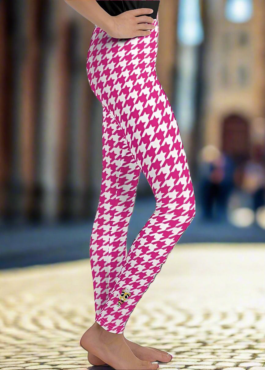 Queen Bee Pink Houndstooth Girls Juniors Leggings