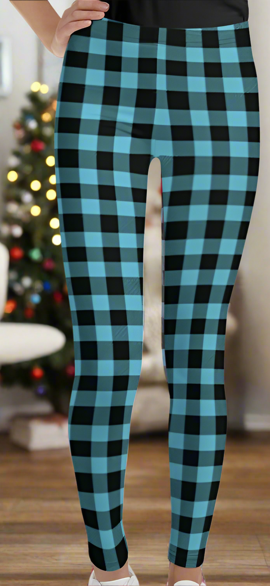 Teal Plaid Youth Leggings