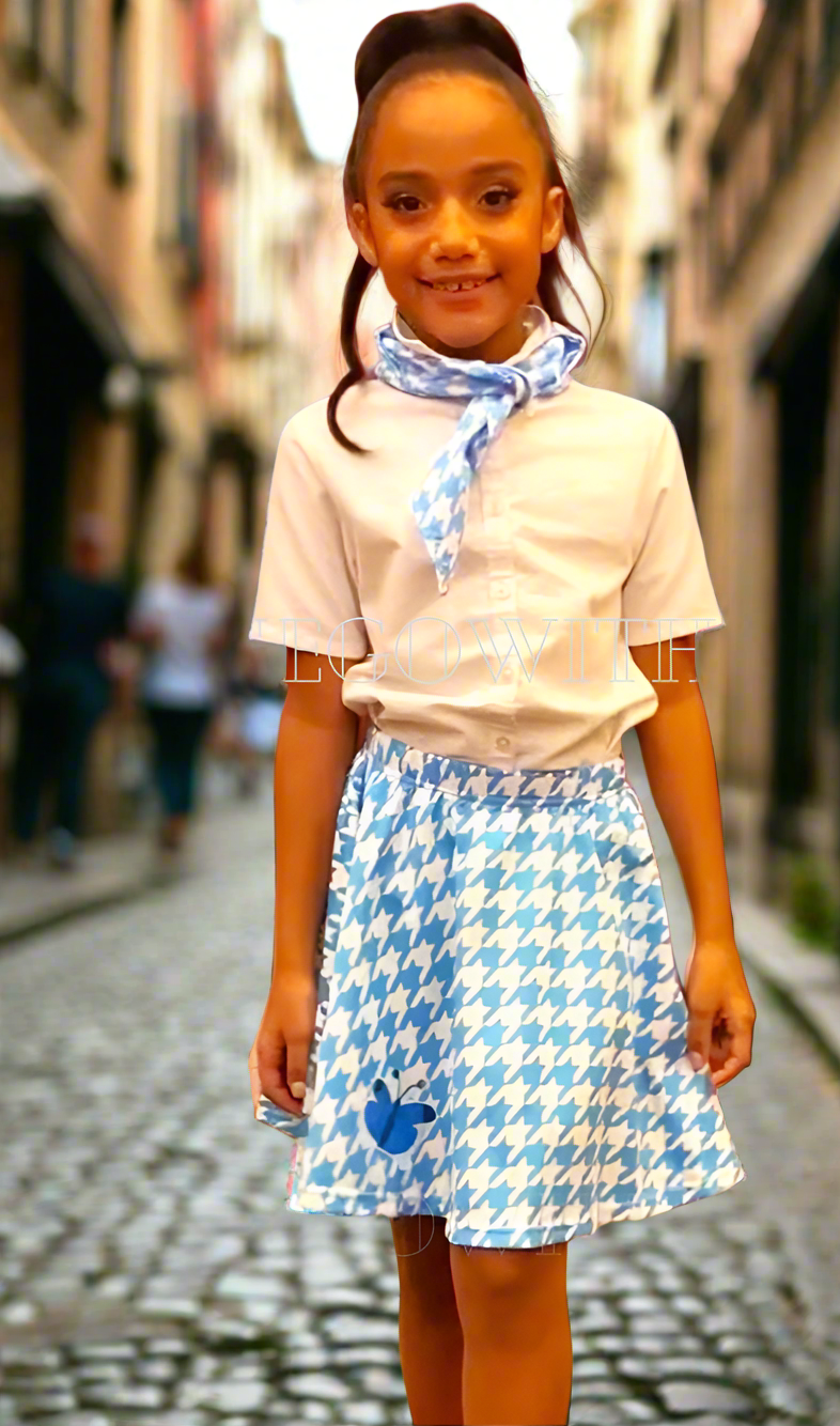 Butterfly Designer Houndstooth w Bandana & Skirt - On the Go with Princess O