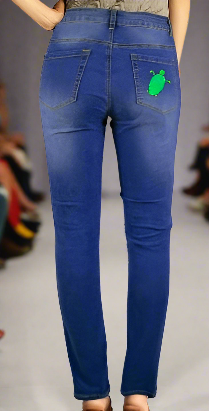 Sea Turtle Button fly Stretchy Jeans Juniors Womens