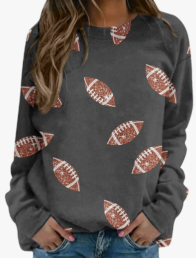 Womens Game Day Sparkle Football Sequin Rugby Sweatshirt