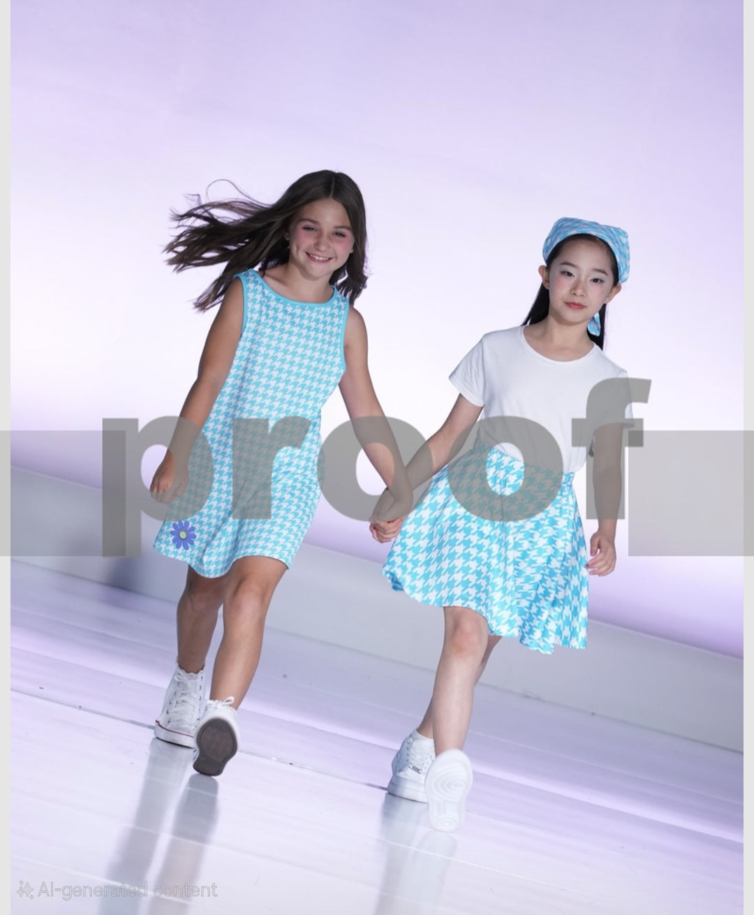 Blue Daisy Houndstooth Girls Sundress - On the Go with Princess O