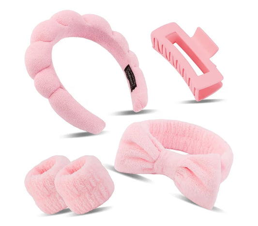 Spa Day Headband Wrist Bands Set with Hair Clips