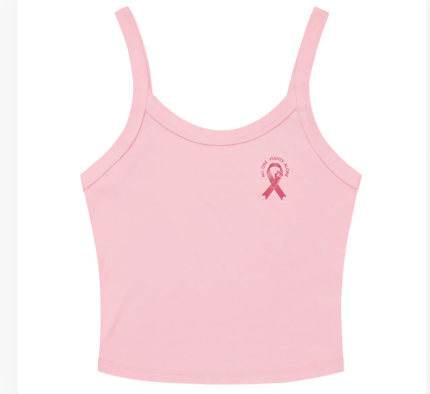 NO ONE FIGHTS ALONE PINK RIBBED TANK TOP