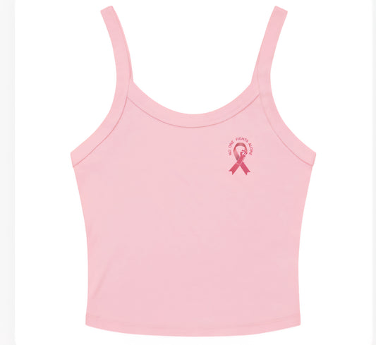 NO ONE FIGHTS ALONE PINK RIBBED TANK TOP