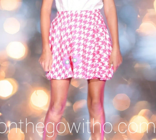 Pink Houndstooth Daisy Skirt