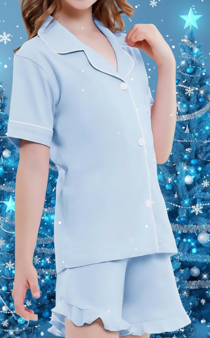 Girl's Two Piece Button Down Ruffle Pajamas