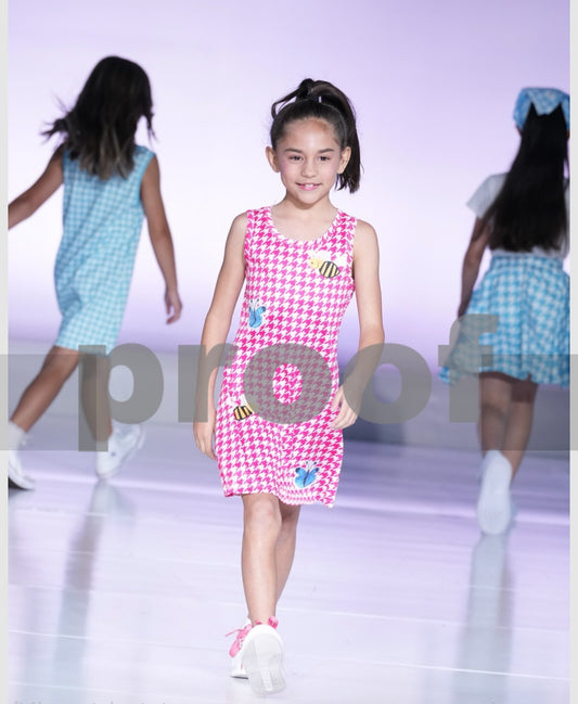 Butterflies & Bees Pink Houndstooth Girls Sundress - On the Go with Princess O