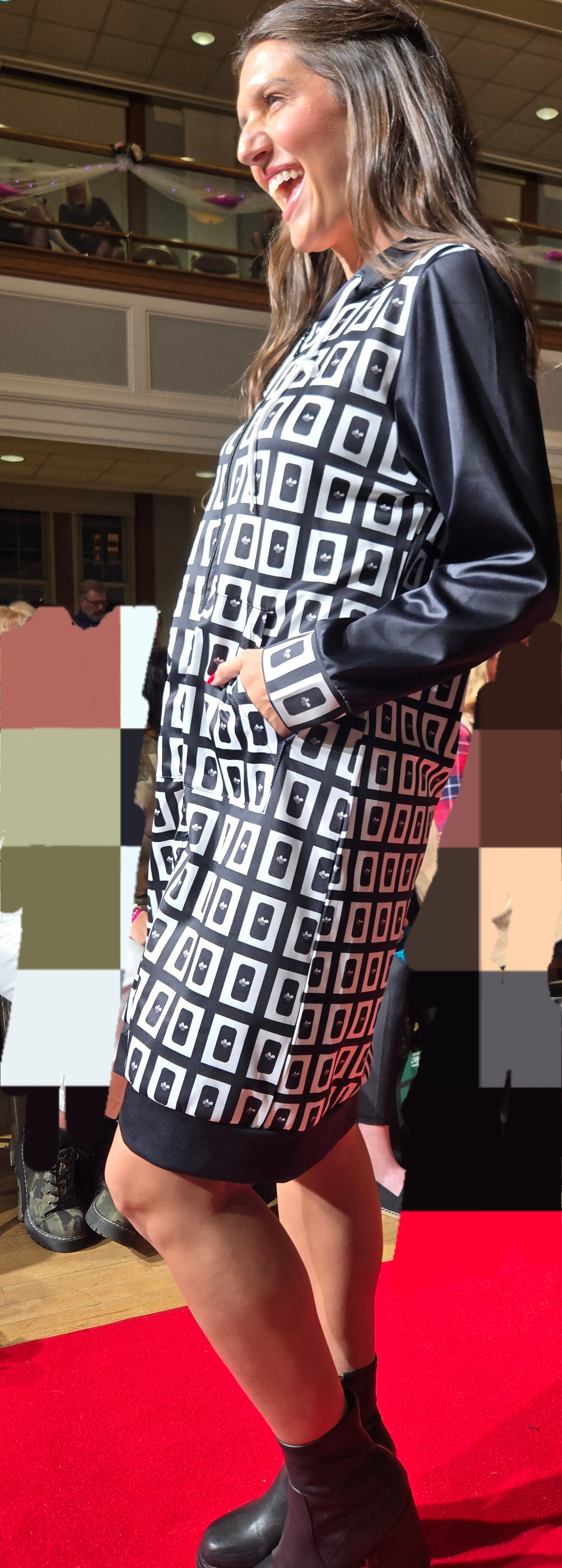 Bee Blocks Black and White Zip Up Hoodie