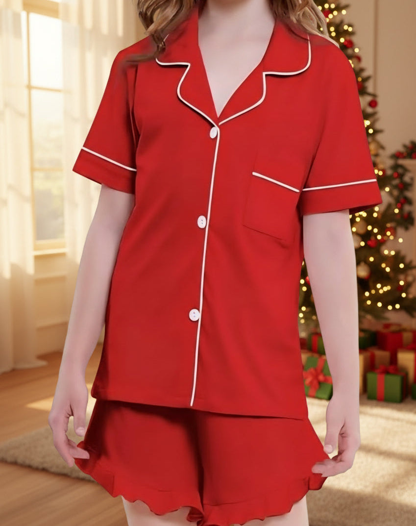 Girl's Two Piece Button Down Ruffle Pajamas