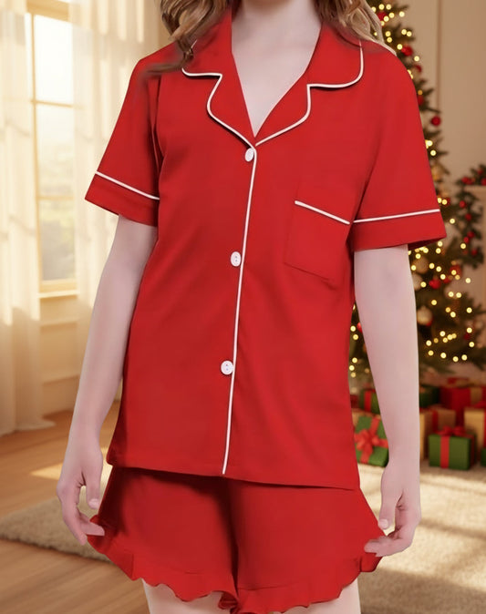 Girl's Two Piece Button Down Ruffle Pajamas