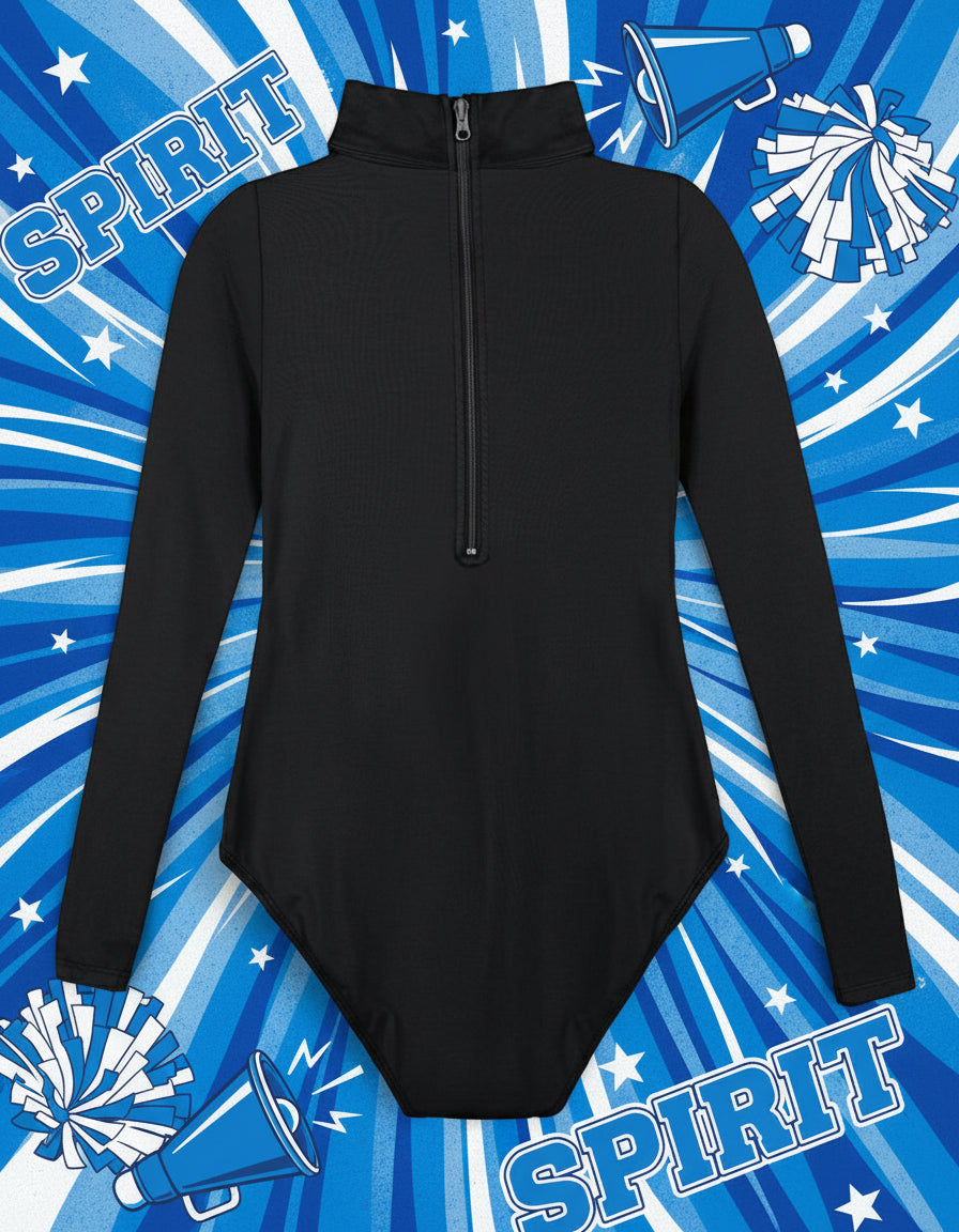 Girl's Basic Turtleneck Long Sleeve Leotard with Durable Snaps, Front Lining, Zipper Back