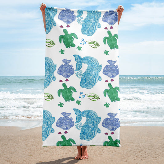 Save the Turtles Large Beach Towel 30x60 in - On the Go with Princess O