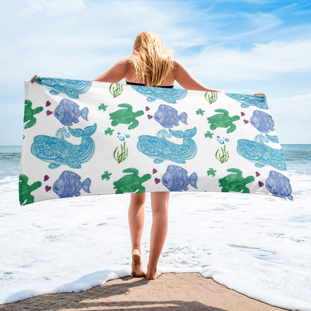 Save the Turtles Large Beach Towel 30x60 in