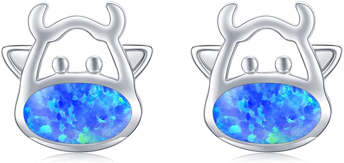 Blue Opal Sterling Silver Cow Earrings - On the Go with Princess O