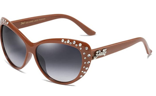 Glam Retro Caramel Cat Eye Rhinestone Youth Sunglasses - On the Go with Princess O