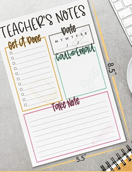 Teacher's Daily Organizer Notepad 50 Pages (5.5in x 8.5in) - On the Go with Princess O