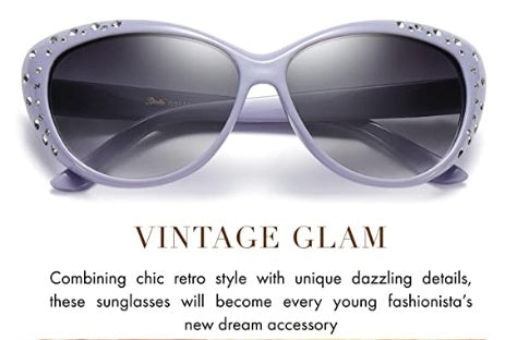 Vintage Glam Retro Youth Lavender Cat Eye Rhinestone Sunglasses By Giselle